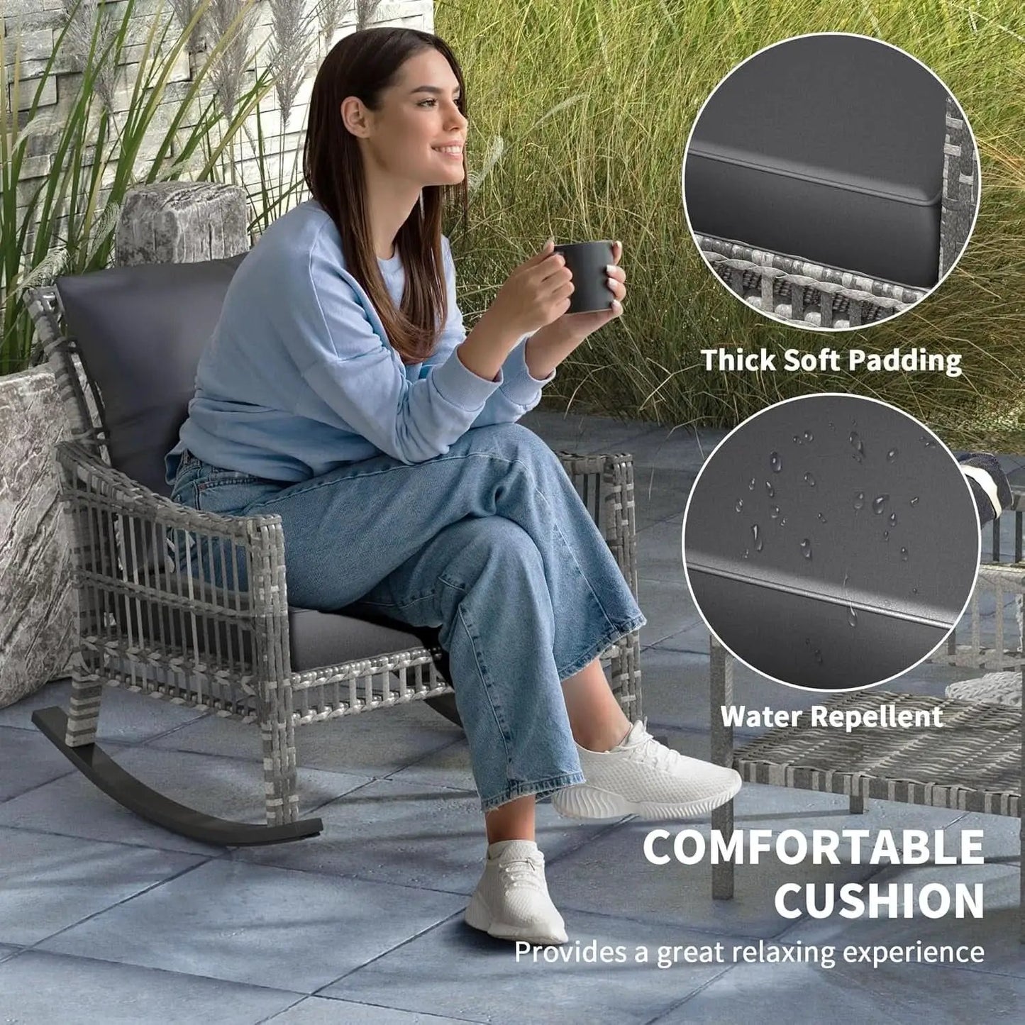Wicker Outdoor Rocking Chair Set with Storage Table from PriceLows™