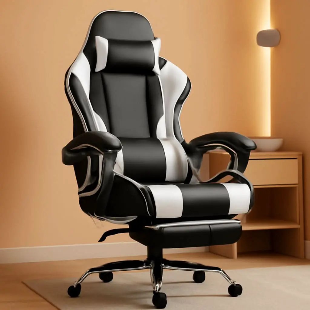 White Gaming Chair With Footrest And Lumbar Support from PriceLows™