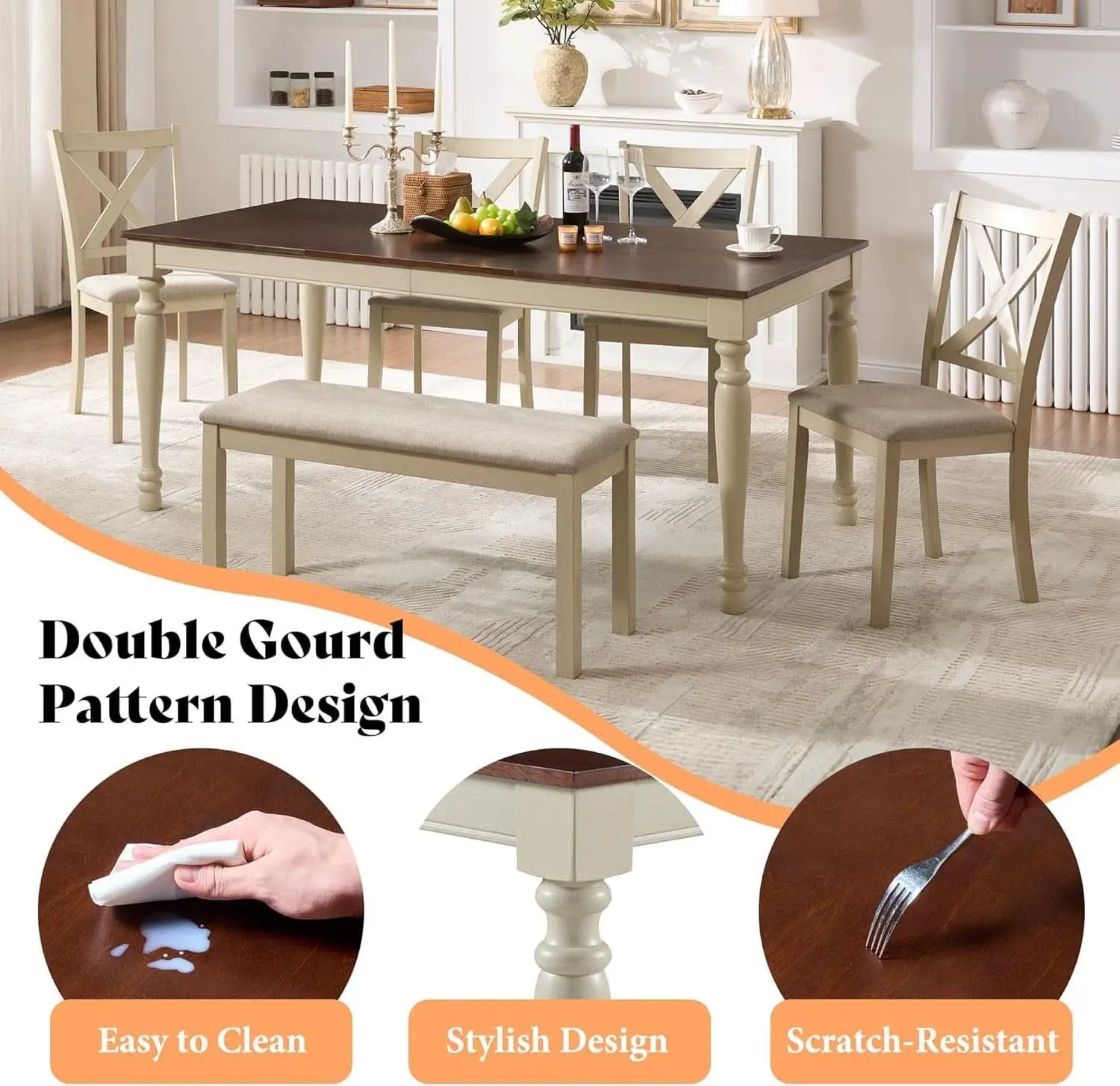 71 Inch Premium Solid Wood Dining Table Walnut Finish from PriceLows™