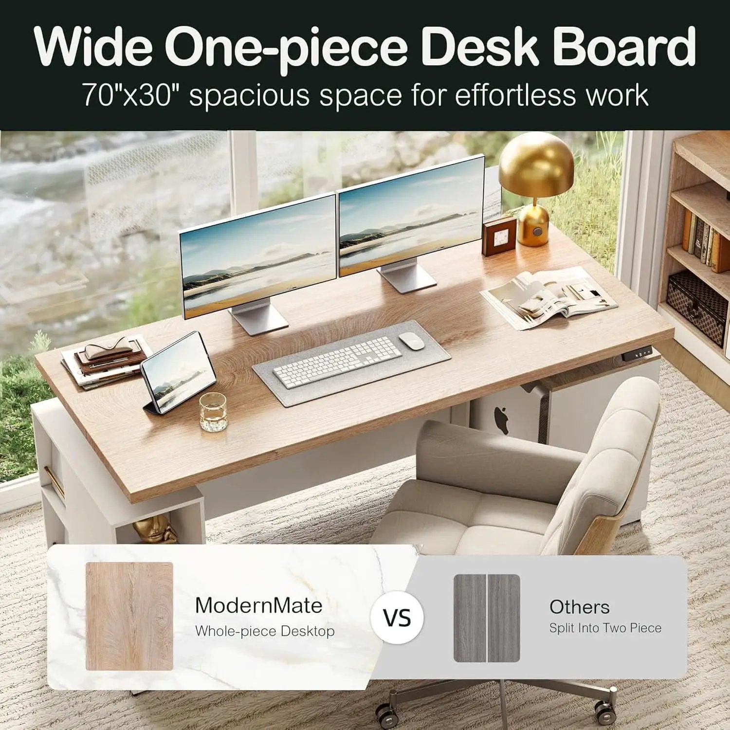 71 Inch L Shaped Standing Desk With USB Walnut Finish from PriceLows™