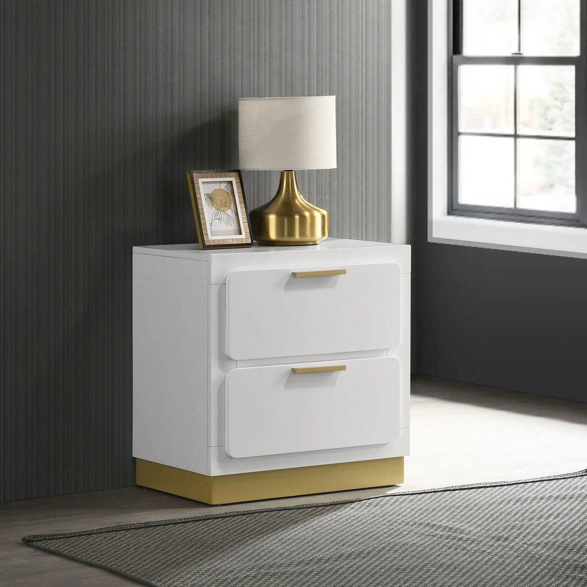 Caraway 2-drawer Nightstand | 22.75 x 14.75 x 23.5 in | Rubberwood & Engineered Wood | White