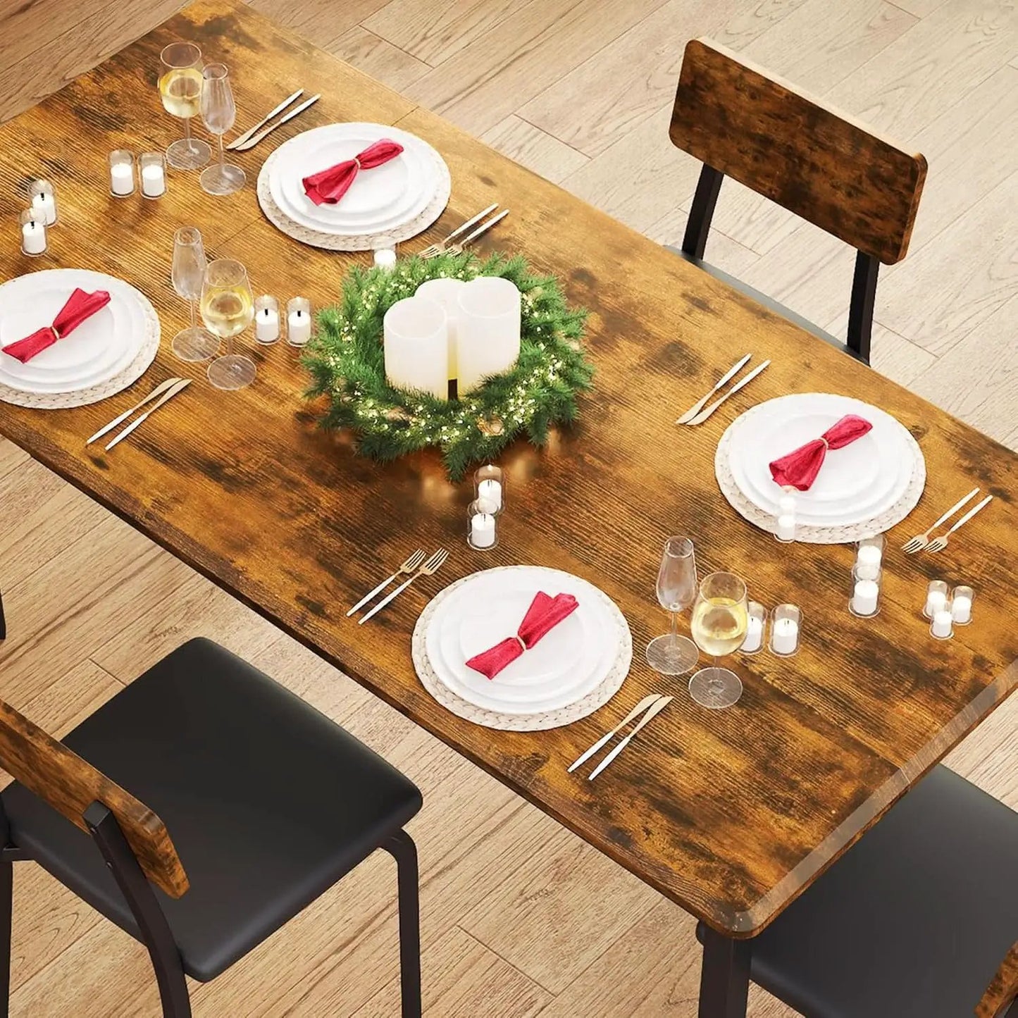 Sixty Three Inch Extendable Dining Table Set Rustic Brown from PriceLows™