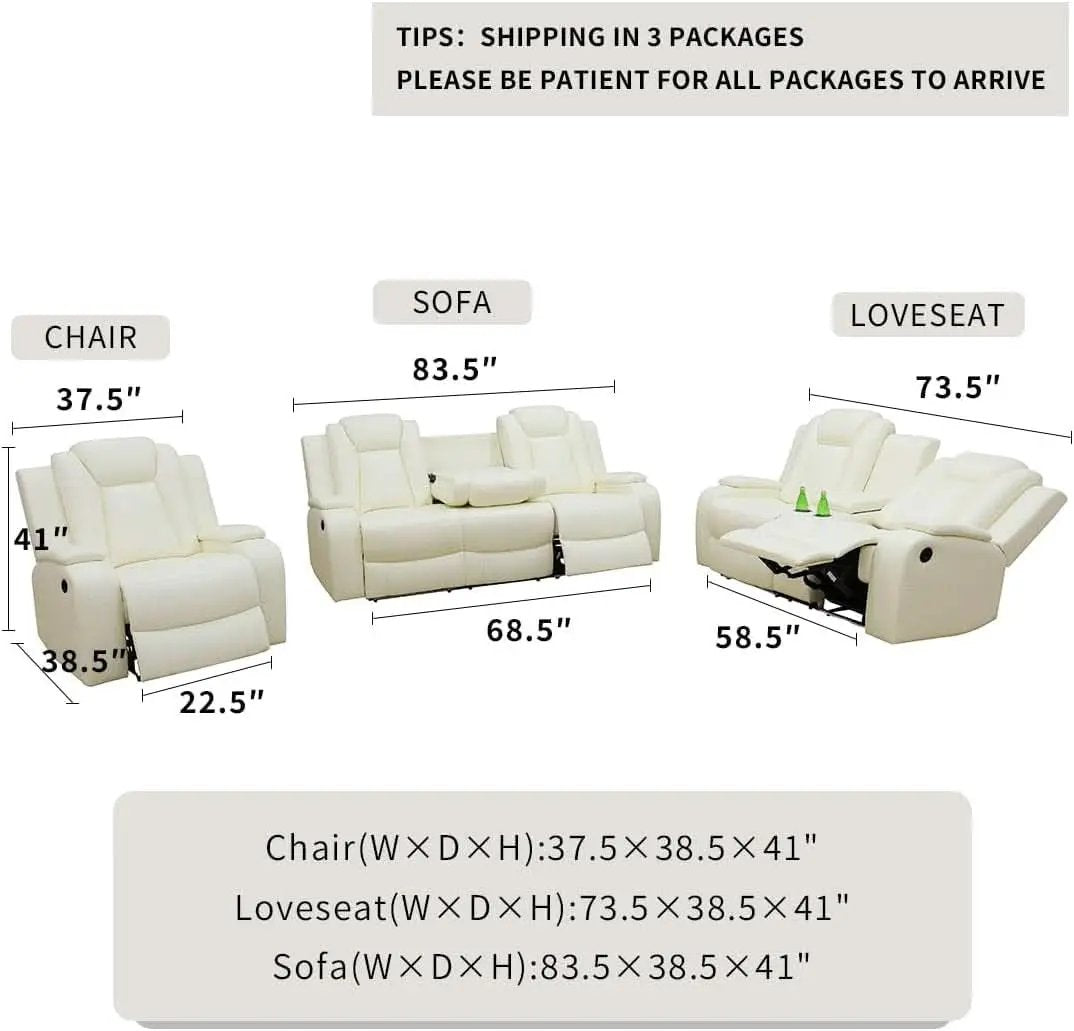 Living Room Set Leather Sofa Power Recliner Creamy White from PriceLows™