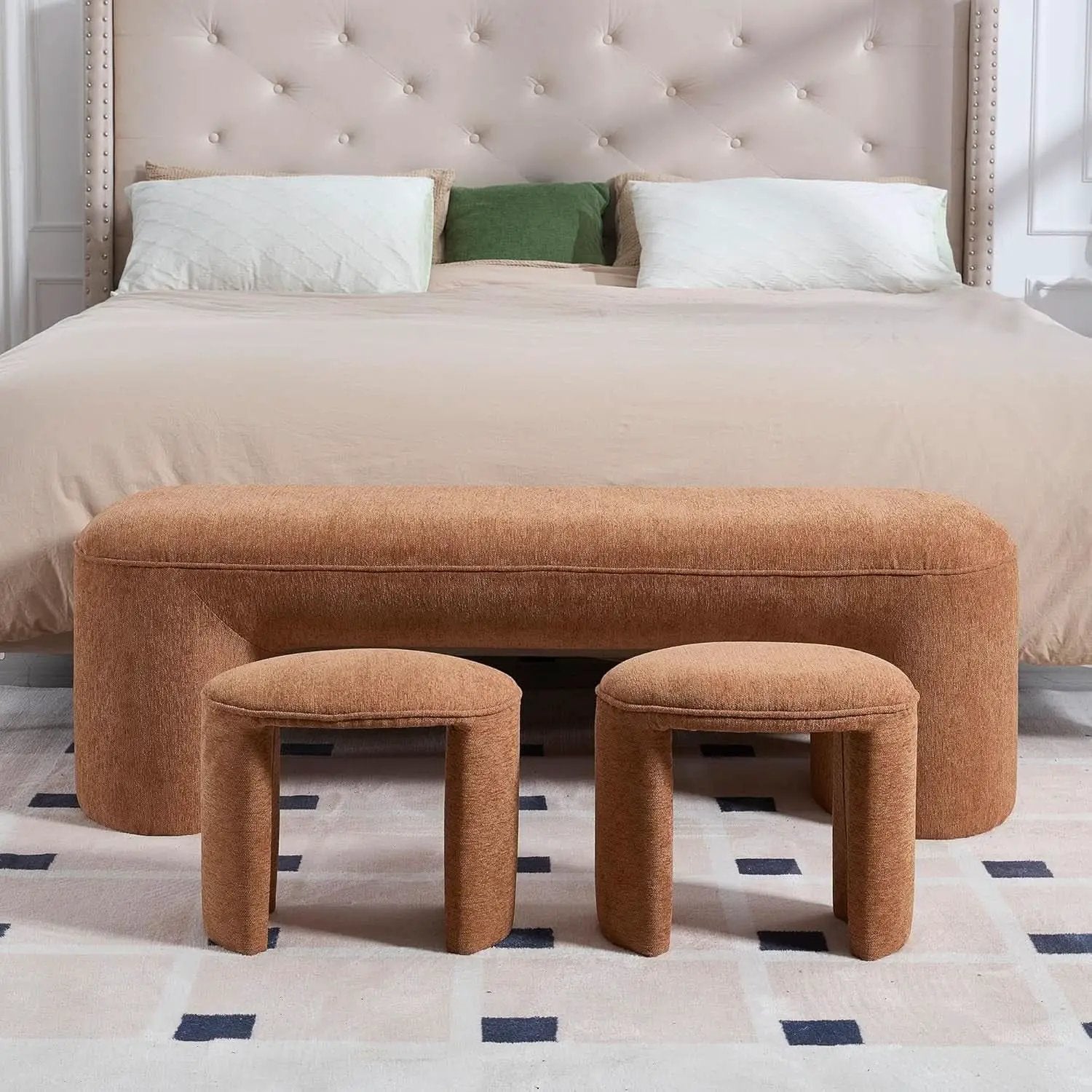 Brown Upholstered 53Inches Storage Ottoman Bench Stools from PriceLows™