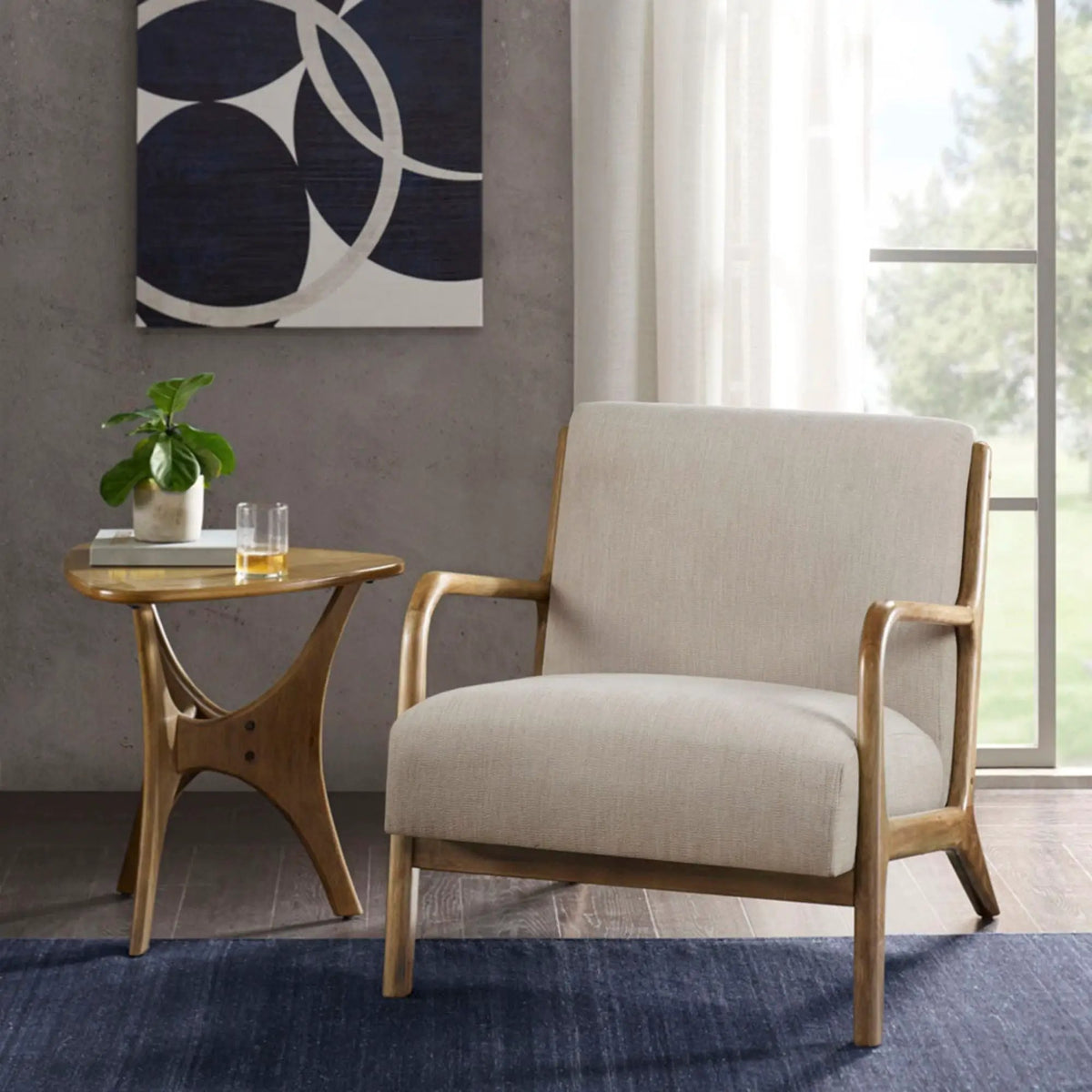 Mid Century Lounge Chair | Solid Wood Frame | High Density Foam | Elm Finish