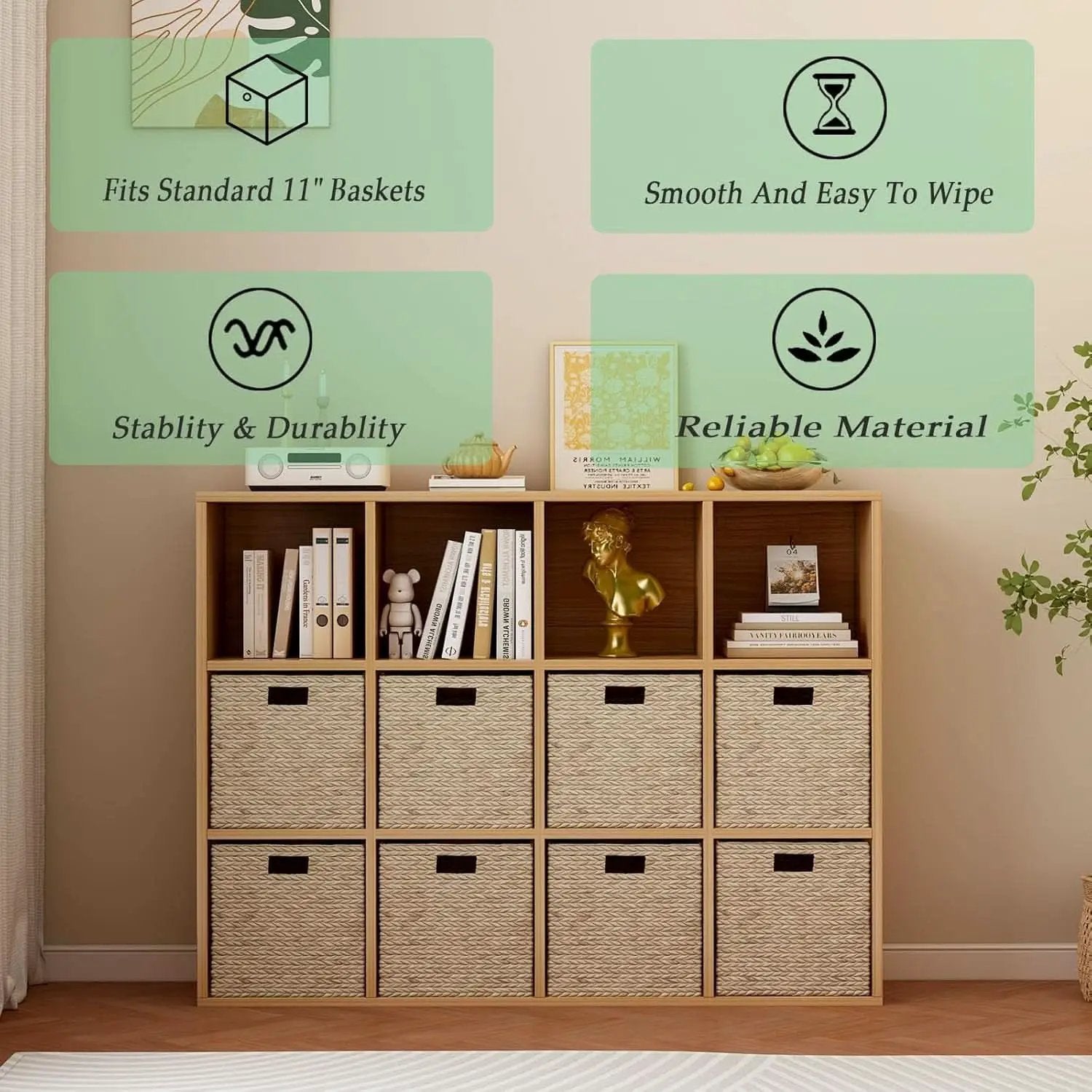 Oak 12-Cube Storage Shelf Bookcase 3-Tier Floor Standing from PriceLows™