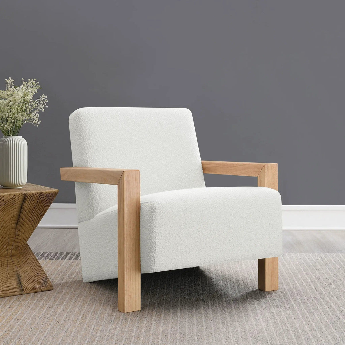 Fitzroy Boucle Upholstered Accent Arm Chair | 29.75 x 35.75 x 29.75 in | Boucle & Wood | Ivory