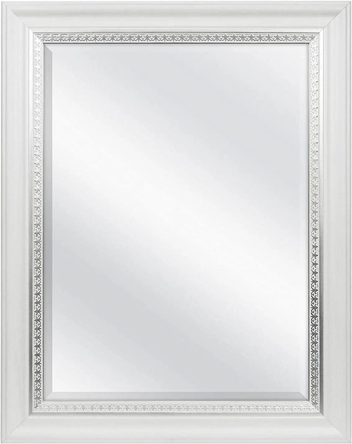 23x29 White Woodgrain Wall Mirror With Beveled Edge from PriceLows™