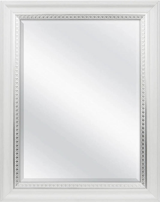23x29 White Woodgrain Wall Mirror With Beveled Edge from PriceLows™