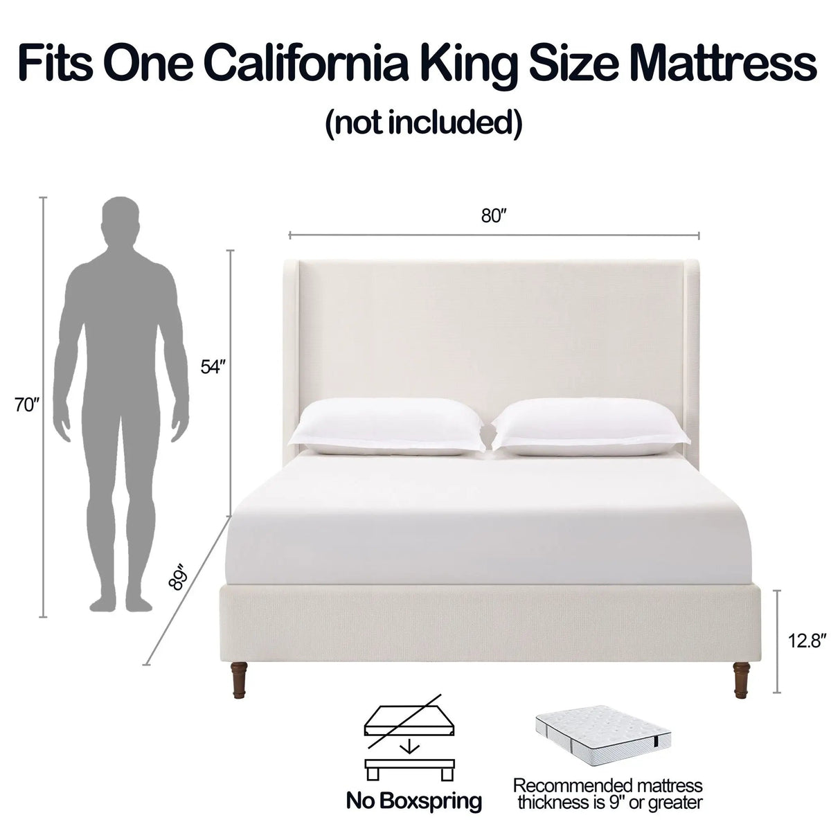 Harper Tall Headboard Upholstered Bed | Elegant Simplicity | No Box Spring Needed | 54 Inch Height
