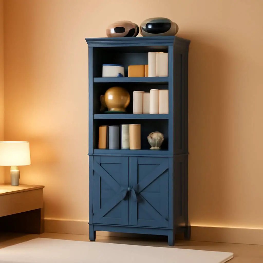 Blue 70 Inch Tall Farmhouse Bookcase Adjustable Shelves from PriceLows™