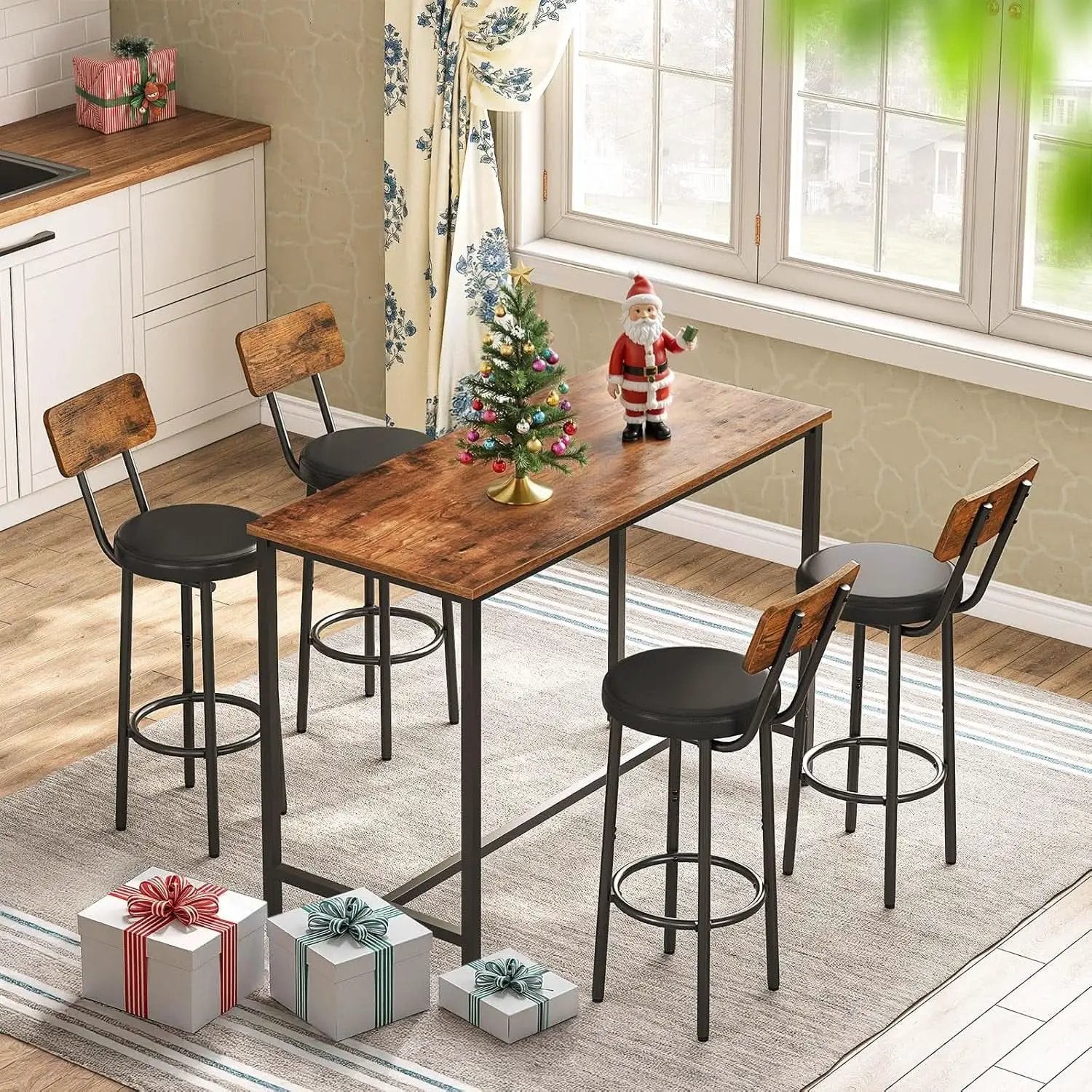 Rustic Brown PU Bar Stools Set of 2 26 Inch With Footrest from PriceLows™