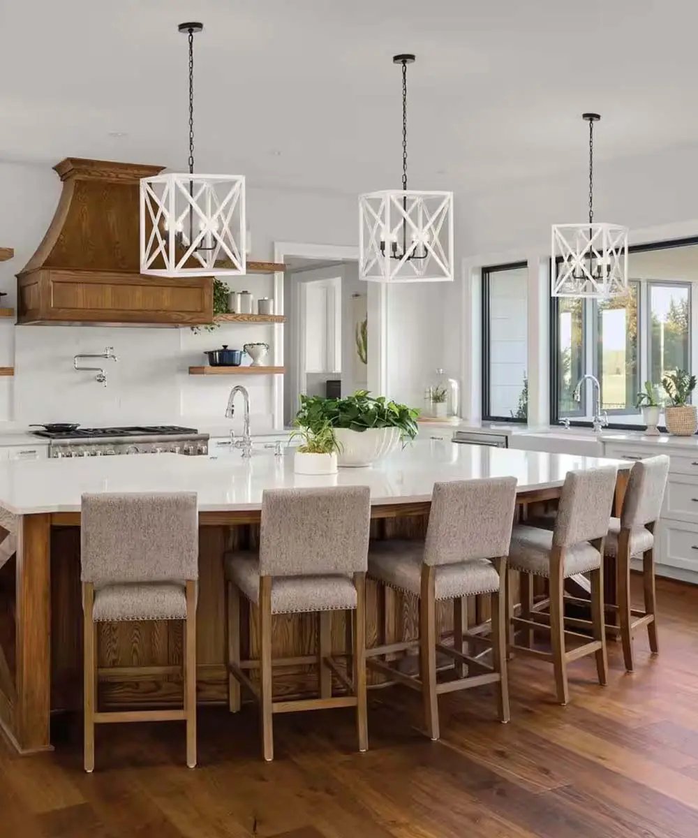 Cage Pendant Light | 4 Light | Distressed White | 16 Inch Width