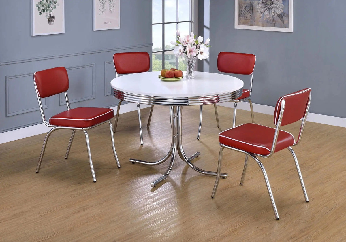 Retro 5-piece Round Dining Table Set White and | 5-Piece Set | Dining Room Furniture | Red