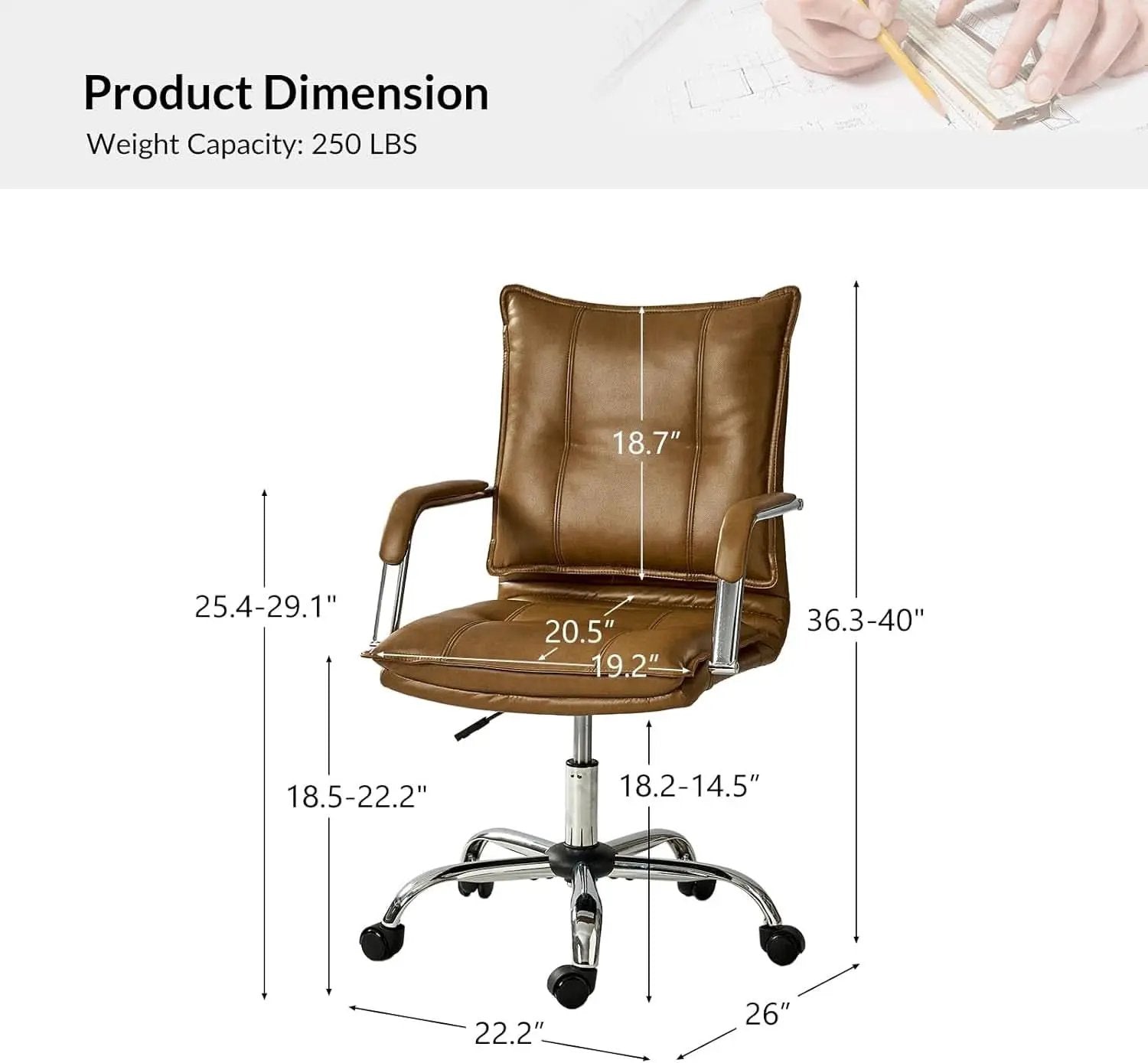 Faux Leather Adjustable Office Desk Chair Camel Armrests from PriceLows™