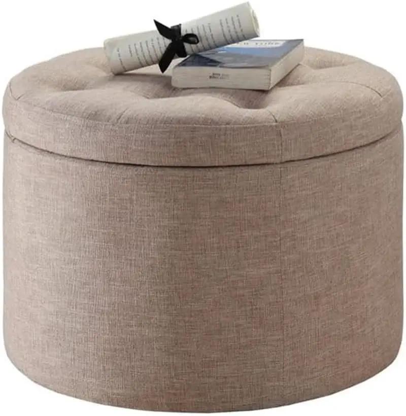 Round Shoe Ottoman Tan Fabric 12 Compartment Storage from PriceLows™