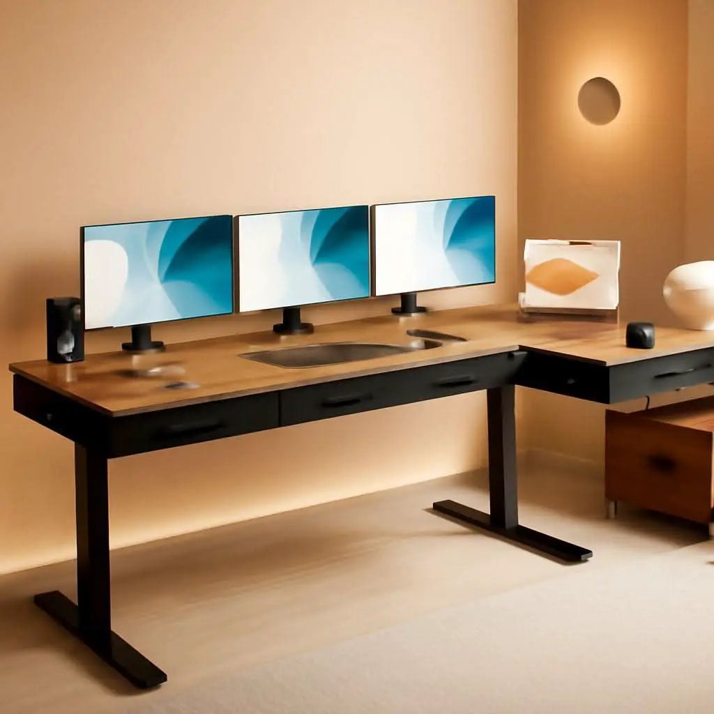 Sixty Three Inch L Shaped Electric Height Adjustable Desk Drawers from PriceLows™
