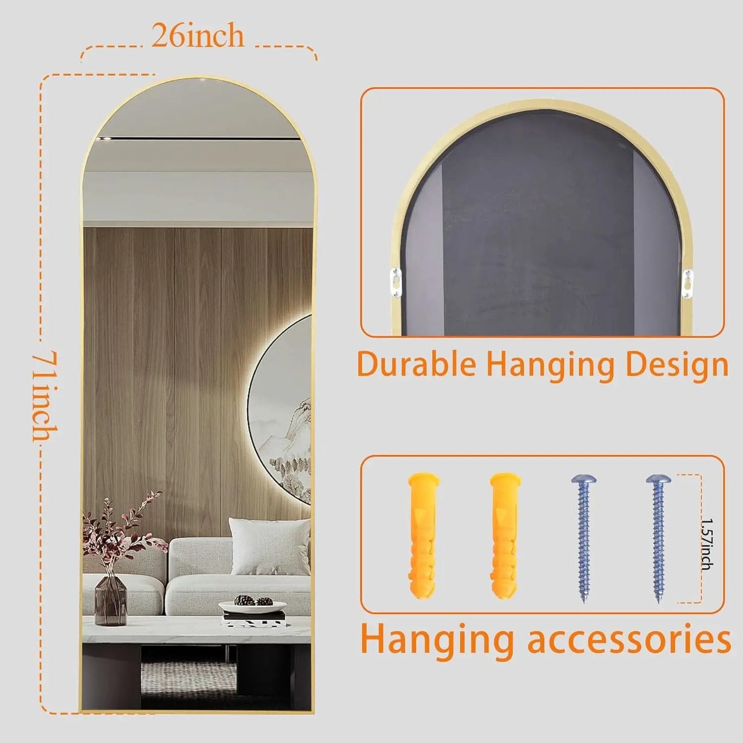 Nanoglass Arch Full Length Standing Mirror 71x26 In Gold from PriceLows™