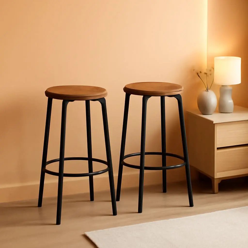 Bar Height Stools Set Of 2 With Footrest Rustic Brown from PriceLows™