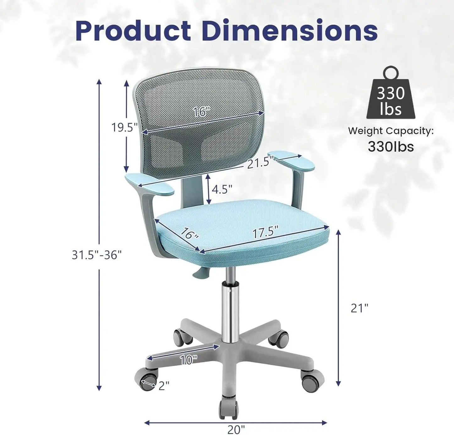 Ergonomic Kids Desk Chair With Lumbar Support Blue from PriceLows™