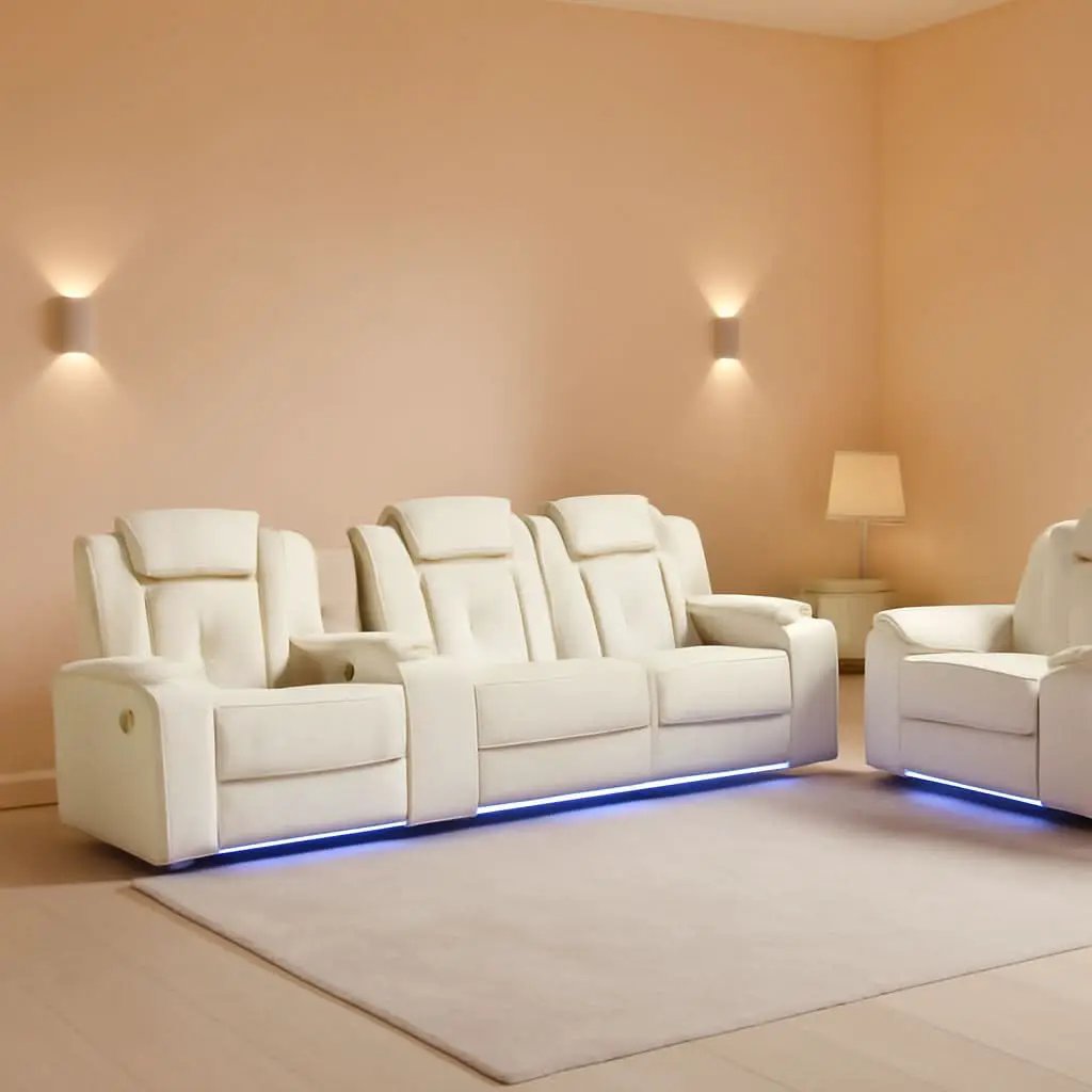 Power Recliner Sofa Set With LED Lights Creamy Finish from PriceLows™