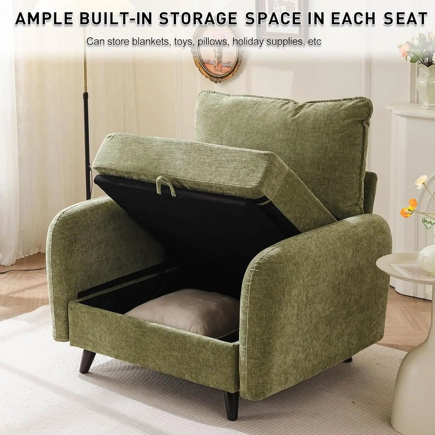 Green Chenille Oversized Accent Chair With Deep Storage from PriceLows™