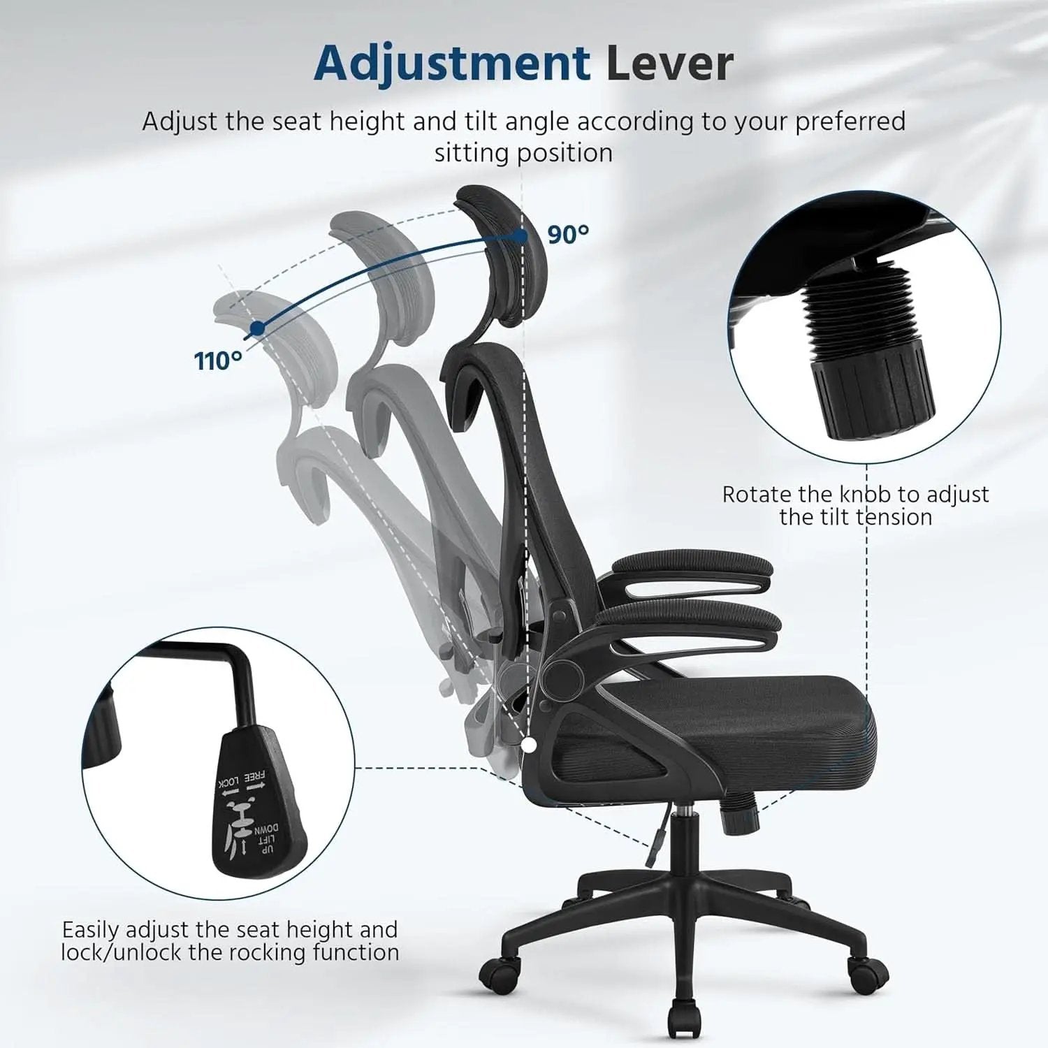 Black Ergonomic Office Chair With Adjustable Headrest And Flip Up Armrests from PriceLows™