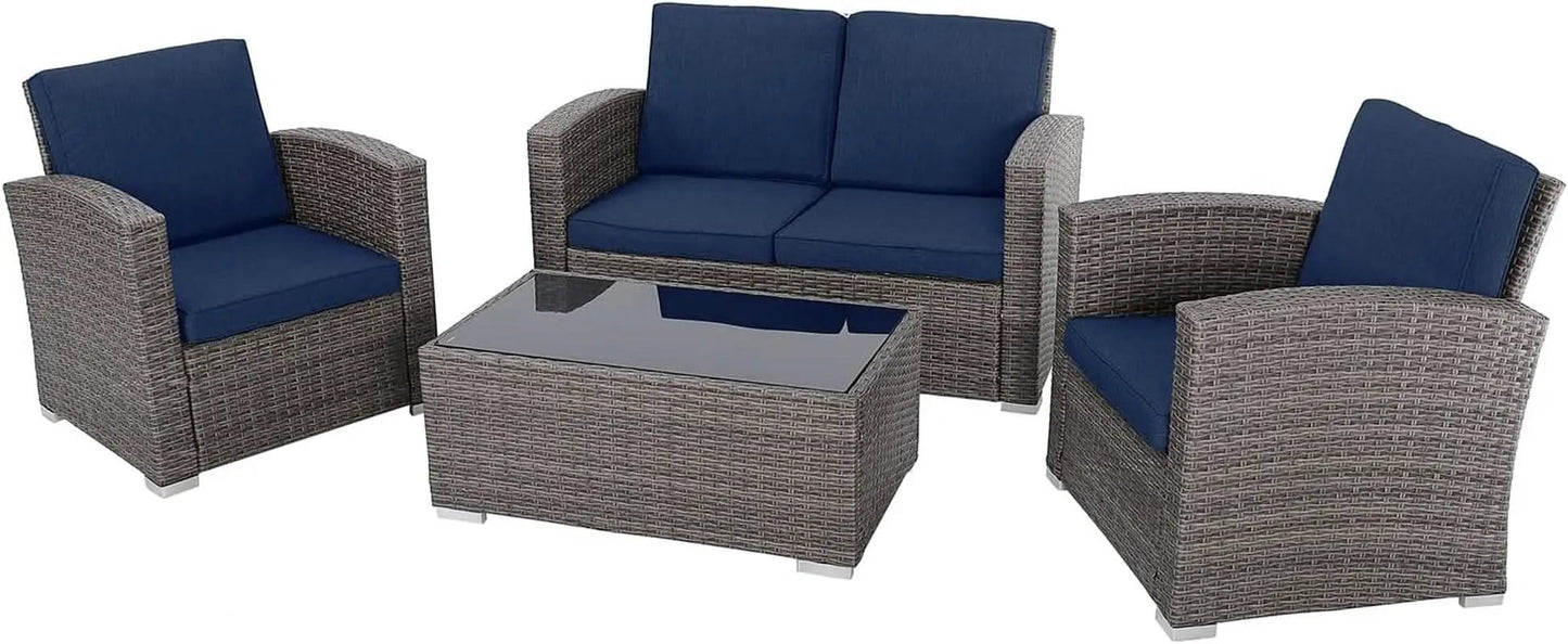 Navy Blue Outdoor Rattan Patio Furniture Set for Gatherings from PriceLows™