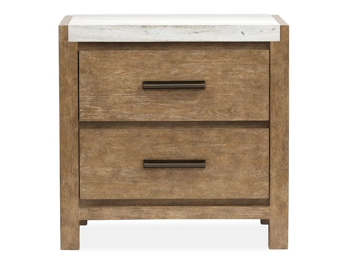 Plum Creek Drawer Nightstand | 2 Pieces | Oak Veneer & Fabric | Bedroom