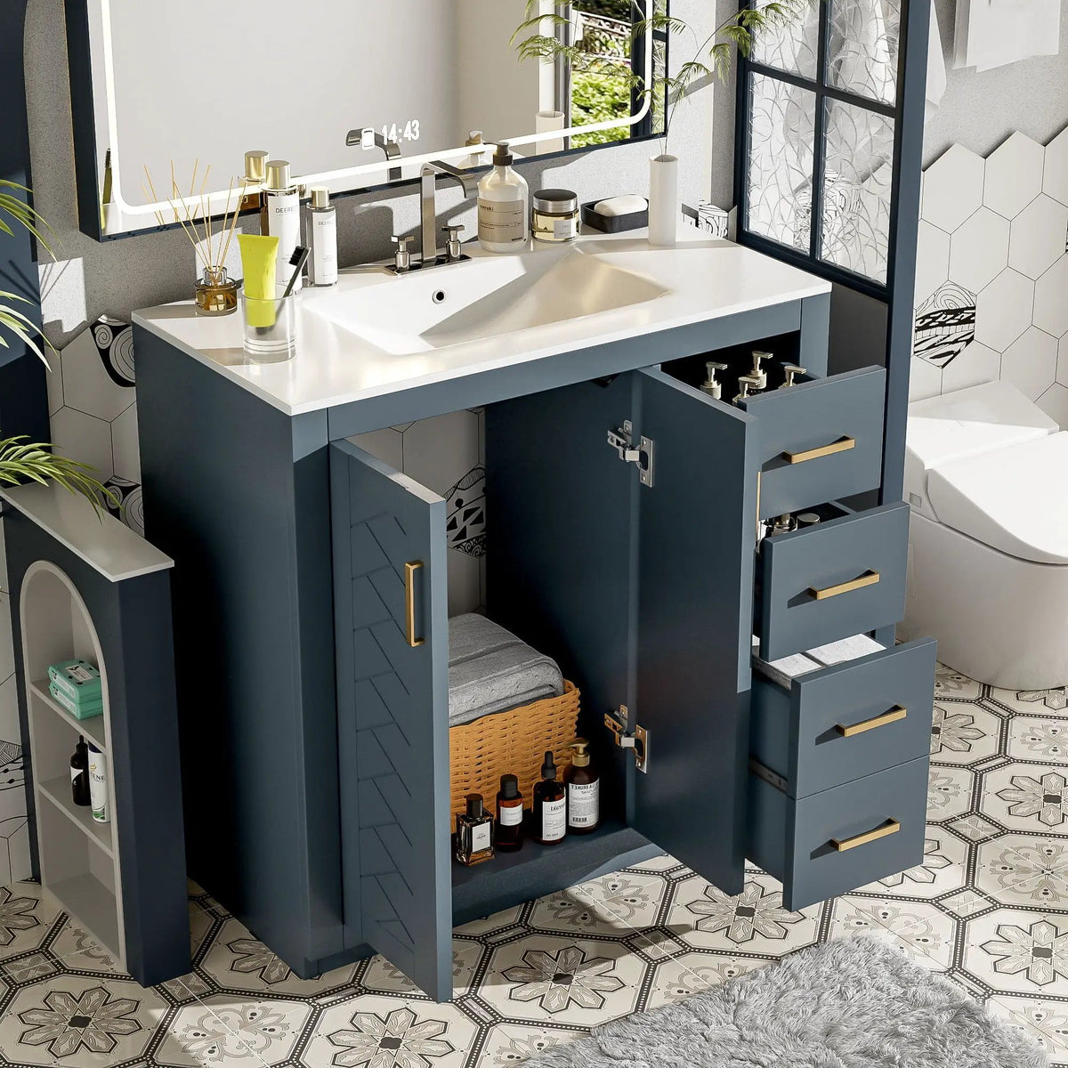 36 Inch Bathroom Vanity | Ceramic Sink Combo | 3 Drawers | Soft Closing Doors