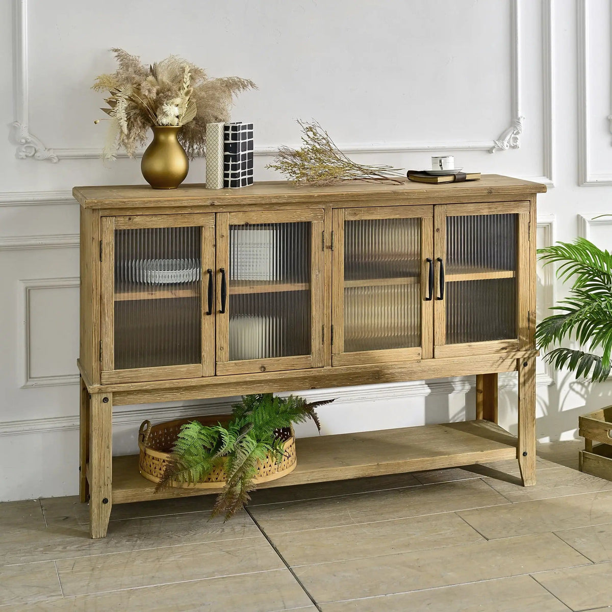 Rectangle Accent Sideboard Cabinet With Storage Shelf, Cabinet For Kitchen Natural | 59.06 x 14.17 x 39.37 in | Wood | Dining Room