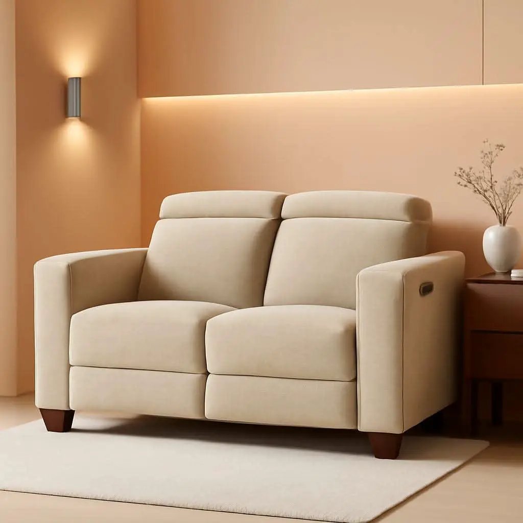 Beige Fabric Wall Hugger Power Loveseat Recliner USB from PriceLows™