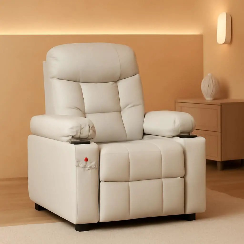 Kids Recliner Chair With Cup Holder And Footrest Beige from PriceLows™
