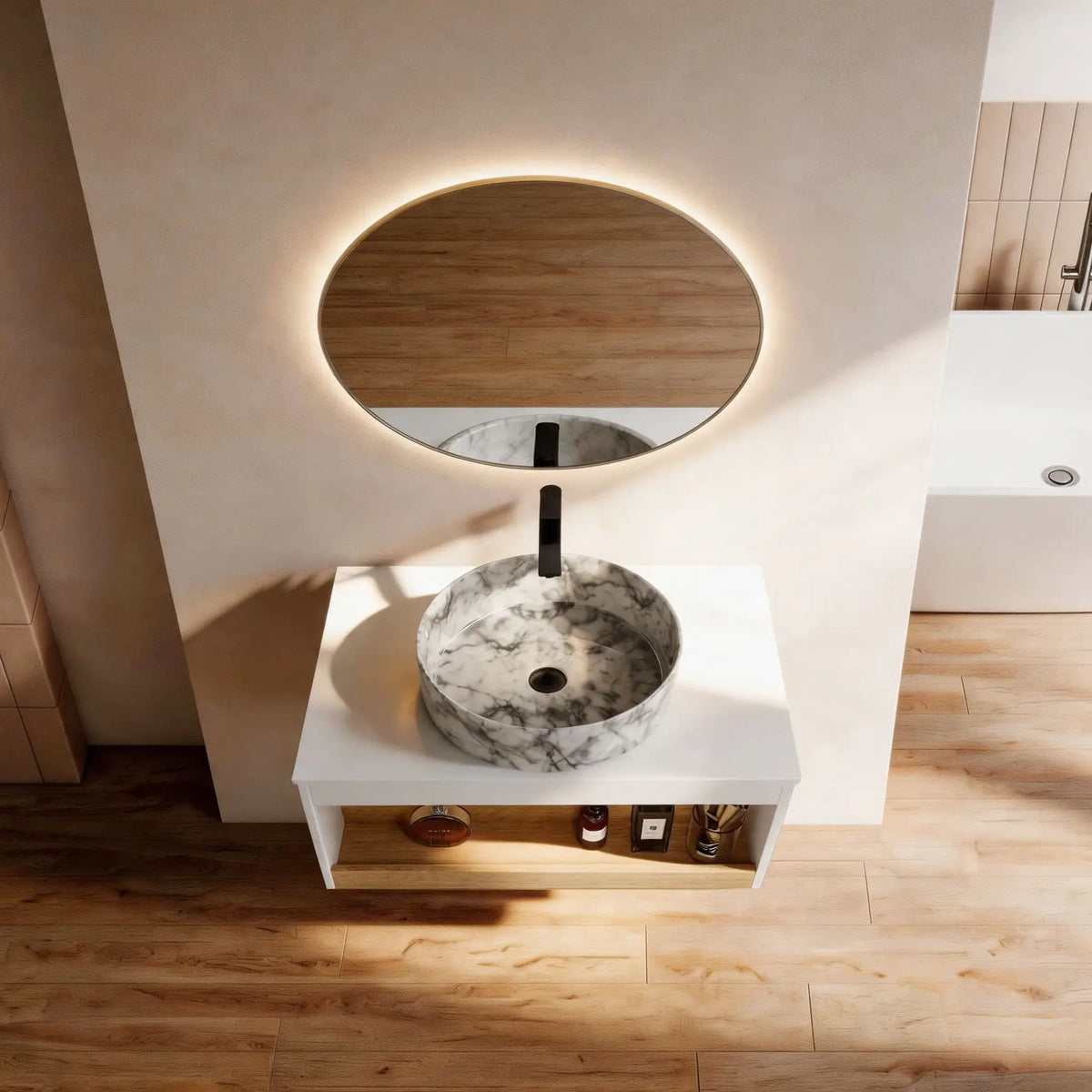 Floating Bathroom Vanity | Wall Mounted | Ceramic Vessel Sink | White