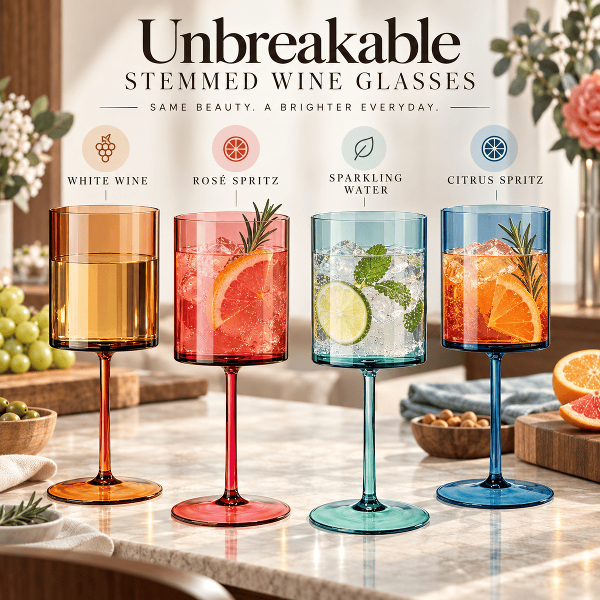 Eze Acrylic Stemmed Wine Glassware | 14 oz | Set of 4 | Acrylic
