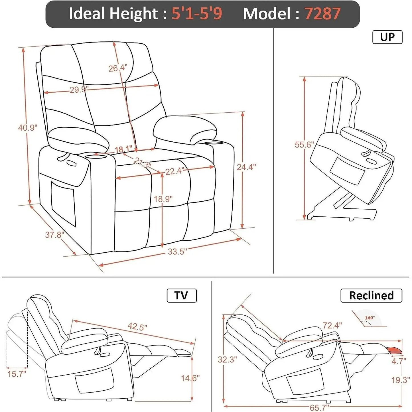Power Lift Recliner Chair With Extended Footrest For Senior
