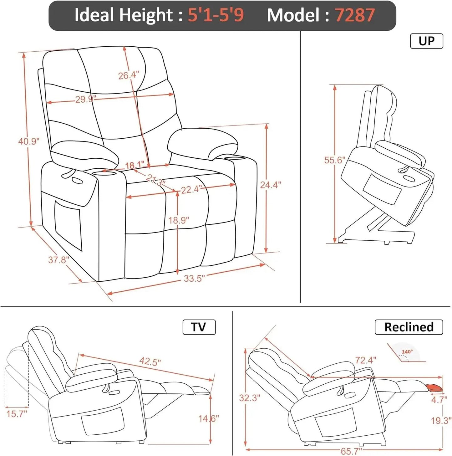Power Lift Recliner Chair Dark Gray With Extended Footrest from PriceLows™