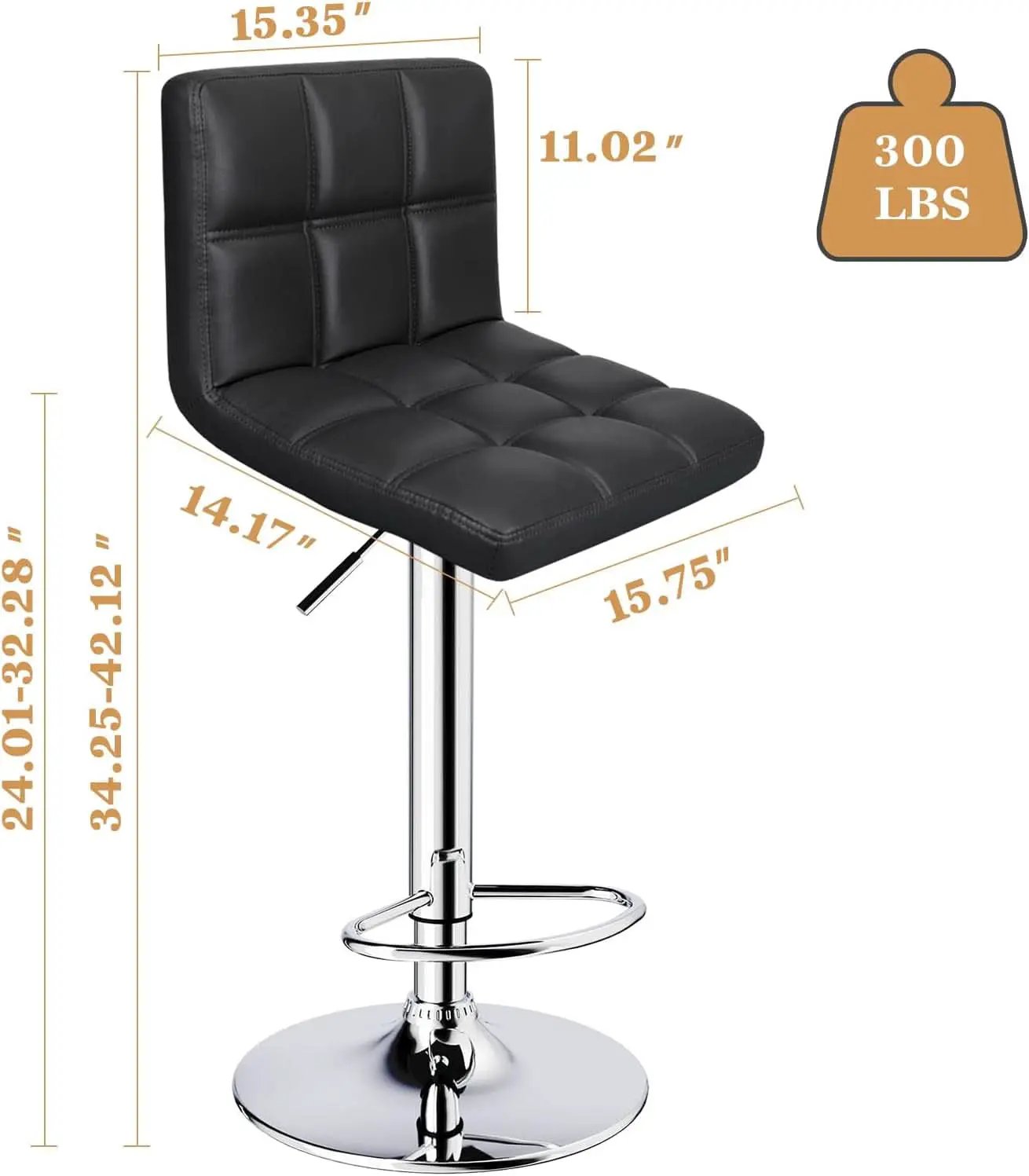 Black 6 Squares Back Adjustable Bar Stool Set Of 2 from PriceLows™