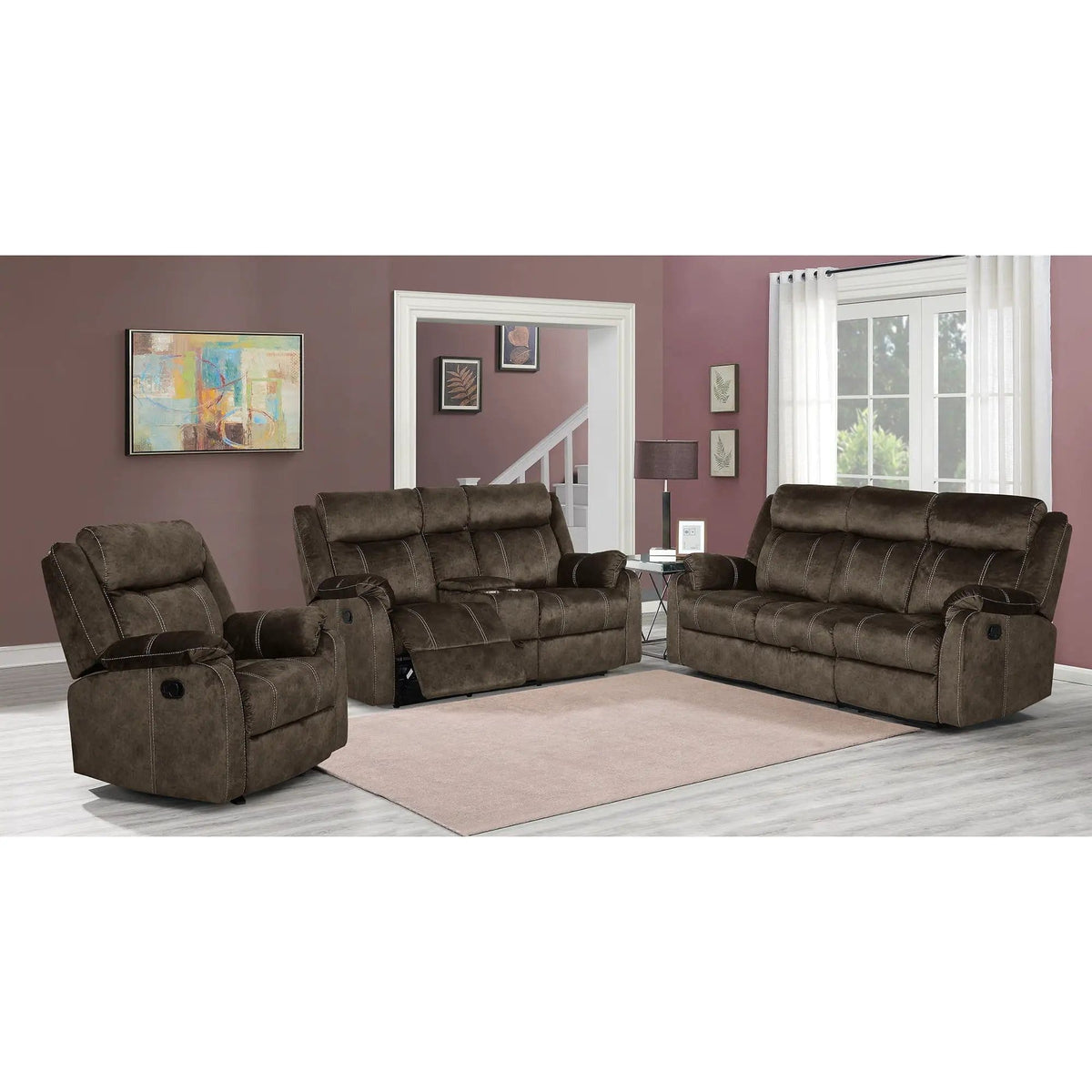 Sonet Domino Reclining Sofas | 2 Pieces | Fabric & Metal | Living Room