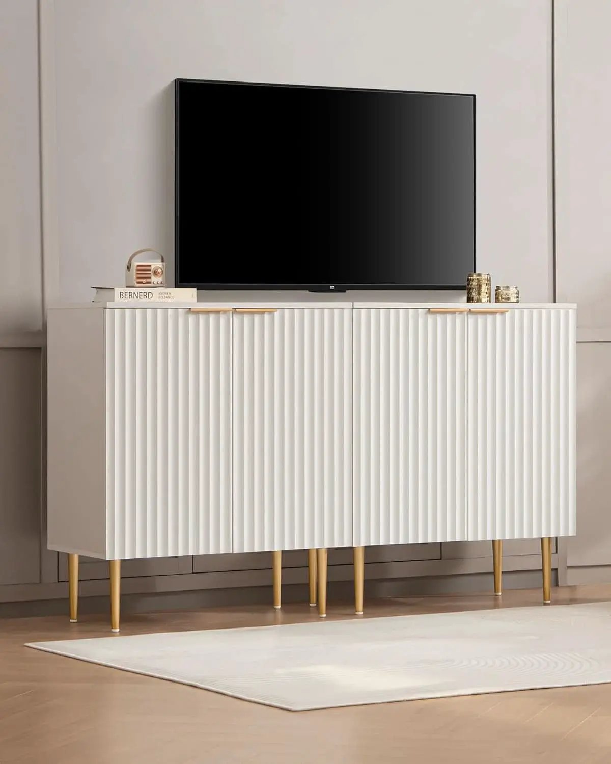 White Fluted Storage Cabinet Set Of 2 Modern Sideboards from PriceLows™