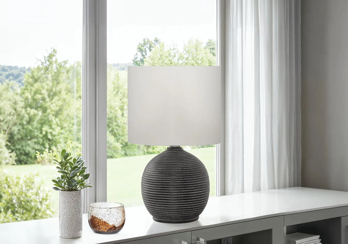 Black Resin Table Lamp | Beehive Design | 16.5 Inch Height | On/Off Rotary Switch