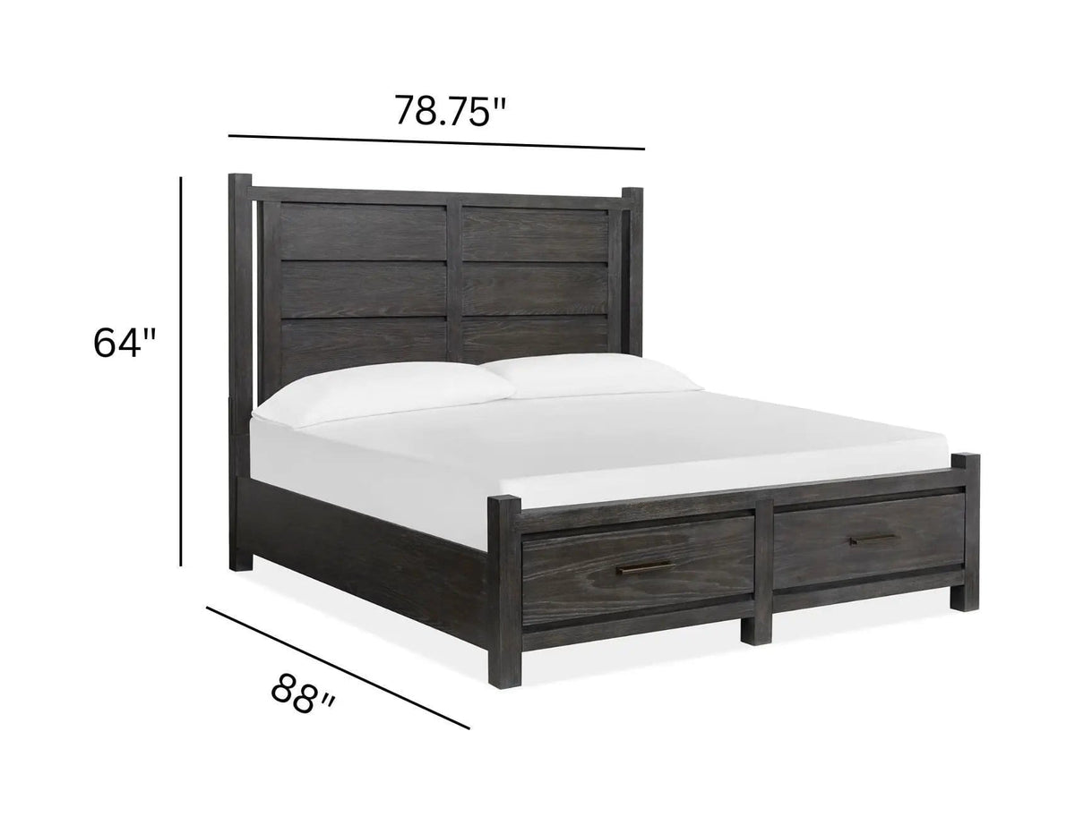 Plum Creek Panel Storage Bed | 6 Pieces | Oak Veneer & Fabric | Bedroom