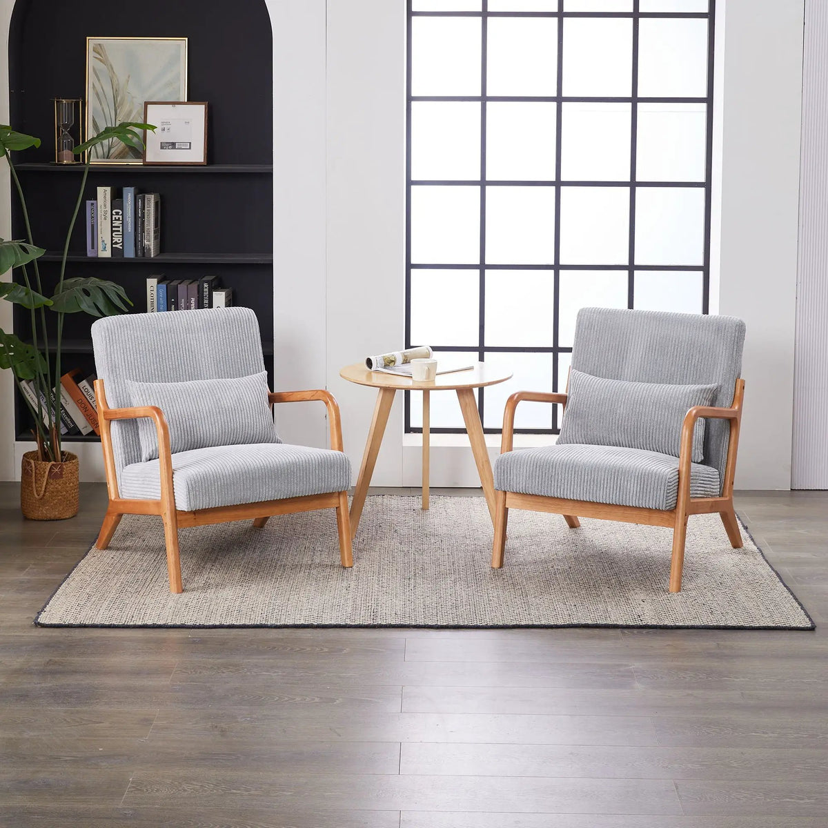 Upholstered Accent Arm Chair | Rubberwood Frame | Removable Pillow | Natural Texture