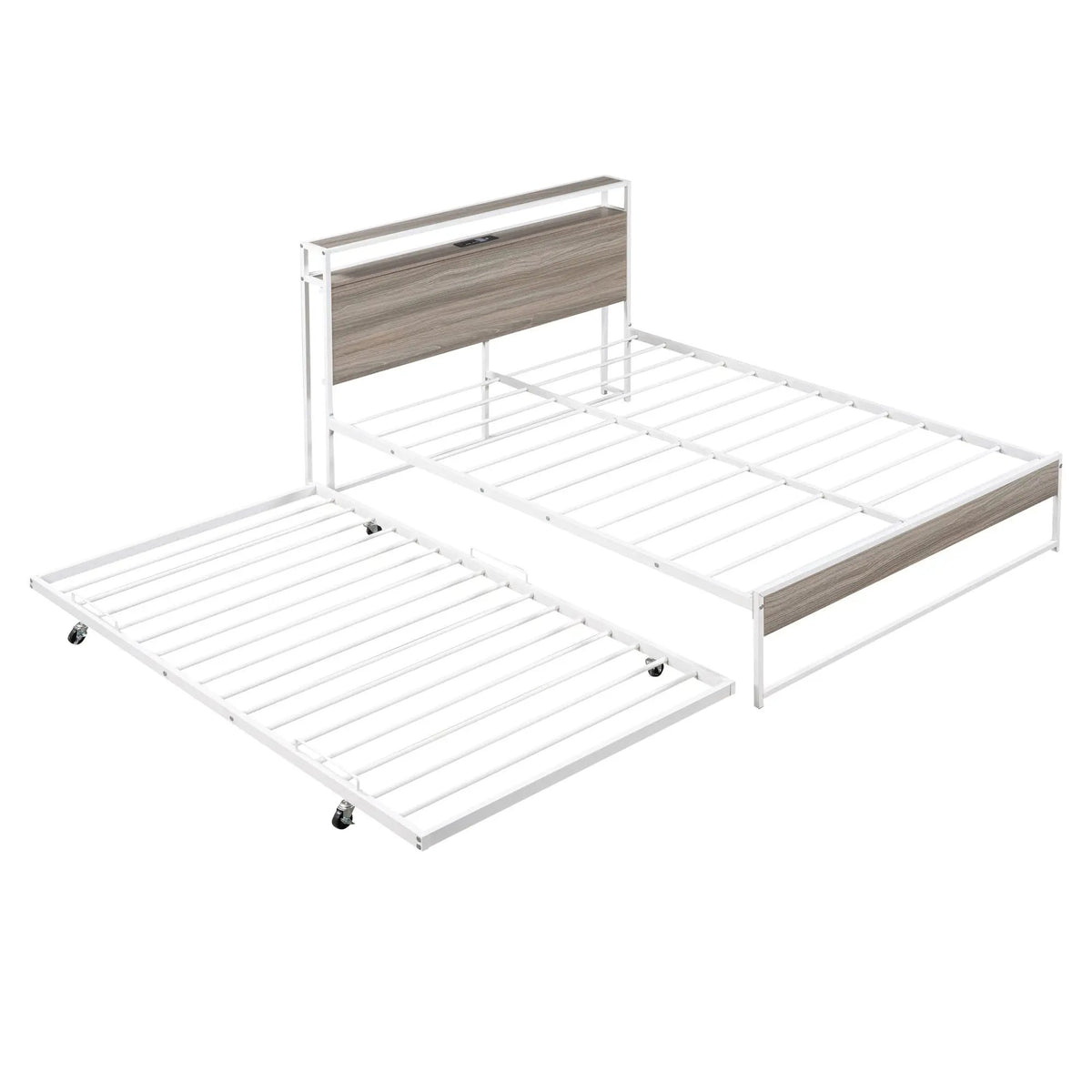 Platform Bed Frame With Trundle | USB Ports | Slat Support | Metal And Wood Build