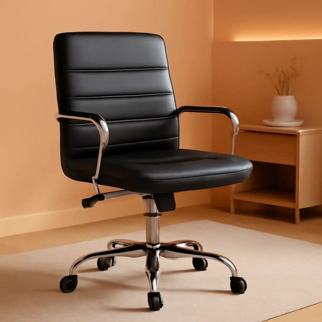 Ergonomic Mid Back Office Chair Black PU Leather With Lumbar Support from PriceLows™