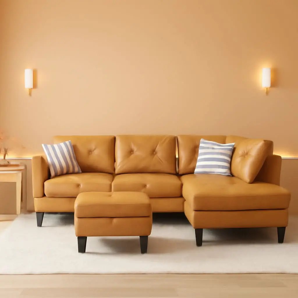 Leather Sectional Sofa L Shape With Storage Ottoman Ginger from PriceLows™