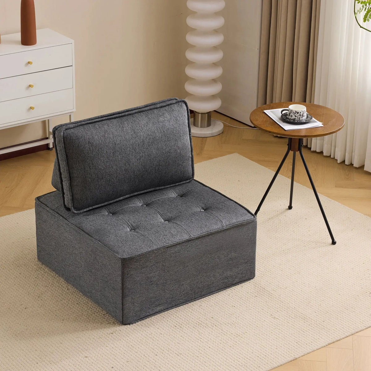 Sofa With Modular Splicing Design Armless Chair | 2 Pieces | Solid Wood & Linen | Living Room