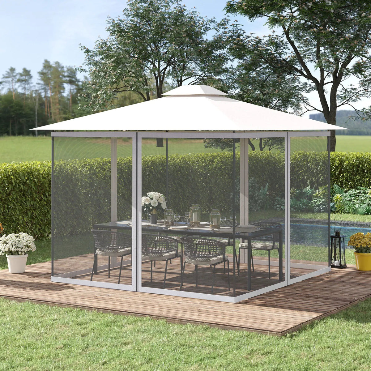 Outsunny Gazebo Mesh Sidewall Netting | 10 x 13 Ft | Four Zip-On Panels | Replacement Screen