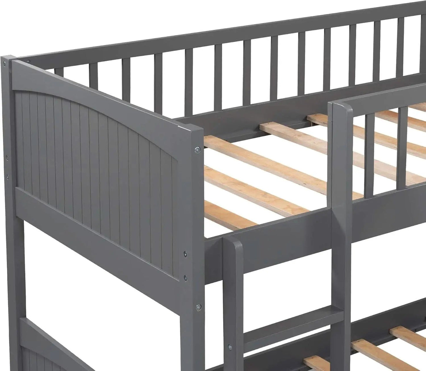 Triple Bunk Bed for Kids L Shaped Solid Wood Gray Twin Size from PriceLows™