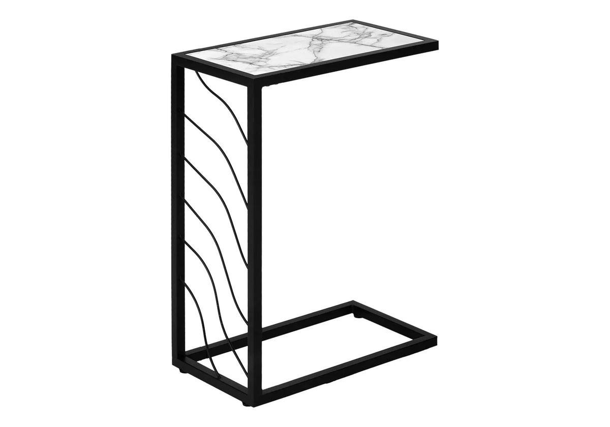 C-Shaped Accent Table | Stone-Look Textured Top | Metal Frame | Convenient Design
